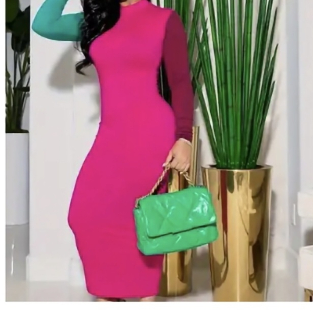 NWOT Colorblock, Bodycon Long Sleeve Dress